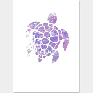 Sea Turtle Design in Purple and Pink Paint Drops Pattern Posters and Art